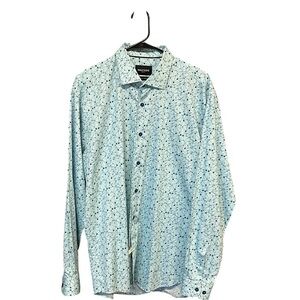 Maceoo Paris shirt men XL blue cotton designer Luxor web spread planet raw